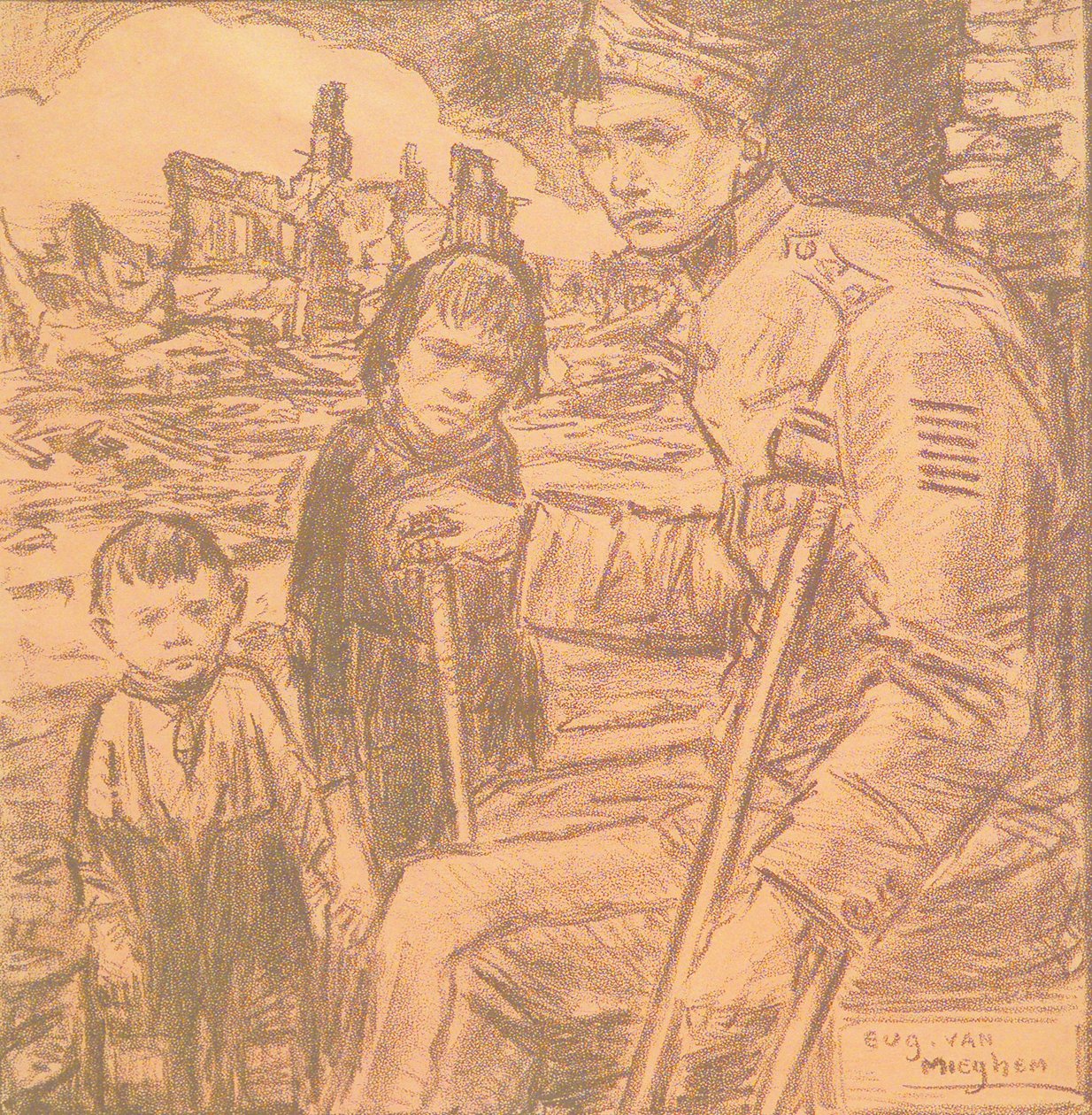 Verstümmelter Soldat mit Kindern von Eugeen van Mieghem