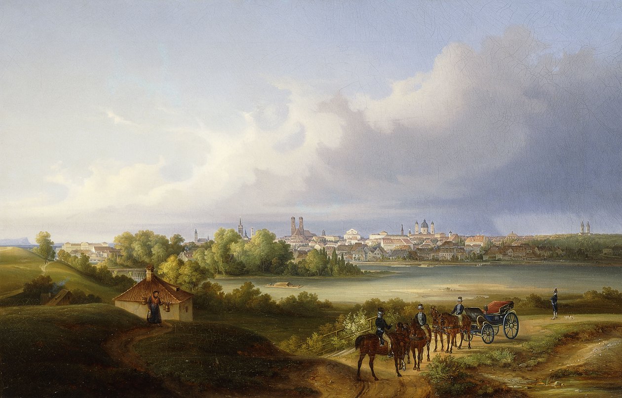 Ein Blick auf München und den Isarfluss, 1838 von Eugen Adam