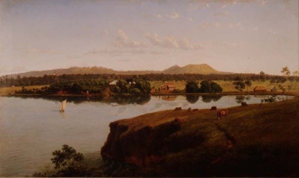 Blick auf die Purrumbete Station nach Nordwesten. Mt. Leura und Mt. Sugarloaf in der Ferne, Australien von Eugen von Guerard