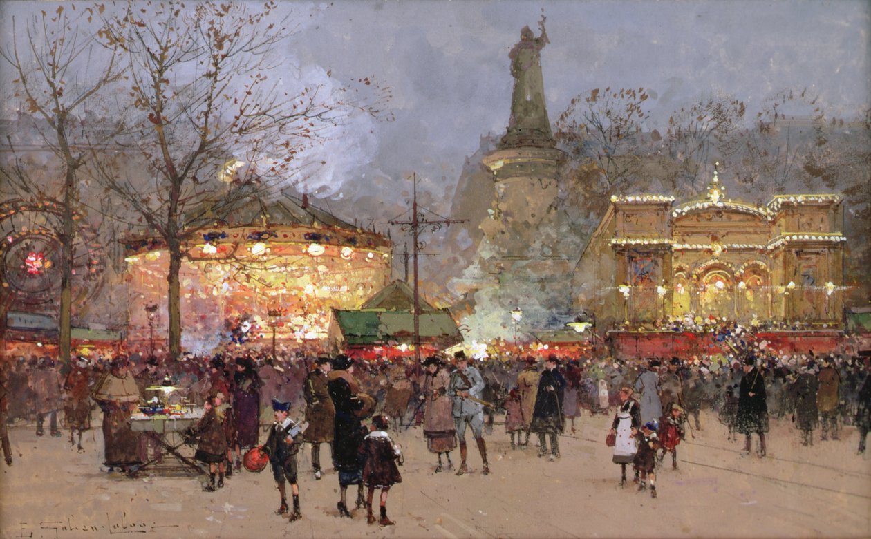 Fest auf dem Place de La Republique, Paris von Eugene Galien Laloue