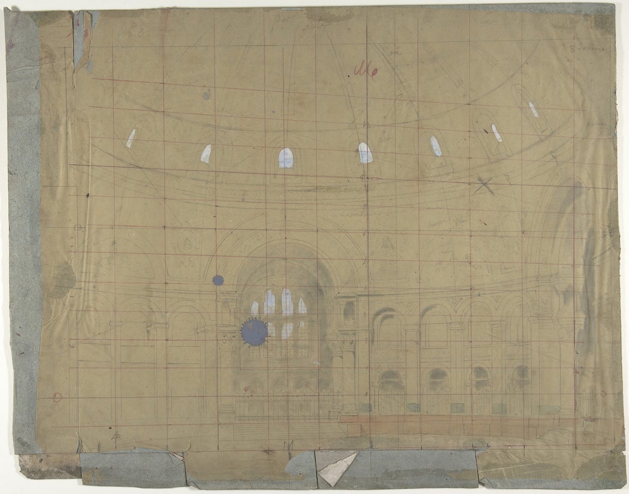 Entwurf für ein Bühnenbild an der Opéra, Paris: Kircheninnenraum, 1830-90 von Eugene Ciceri