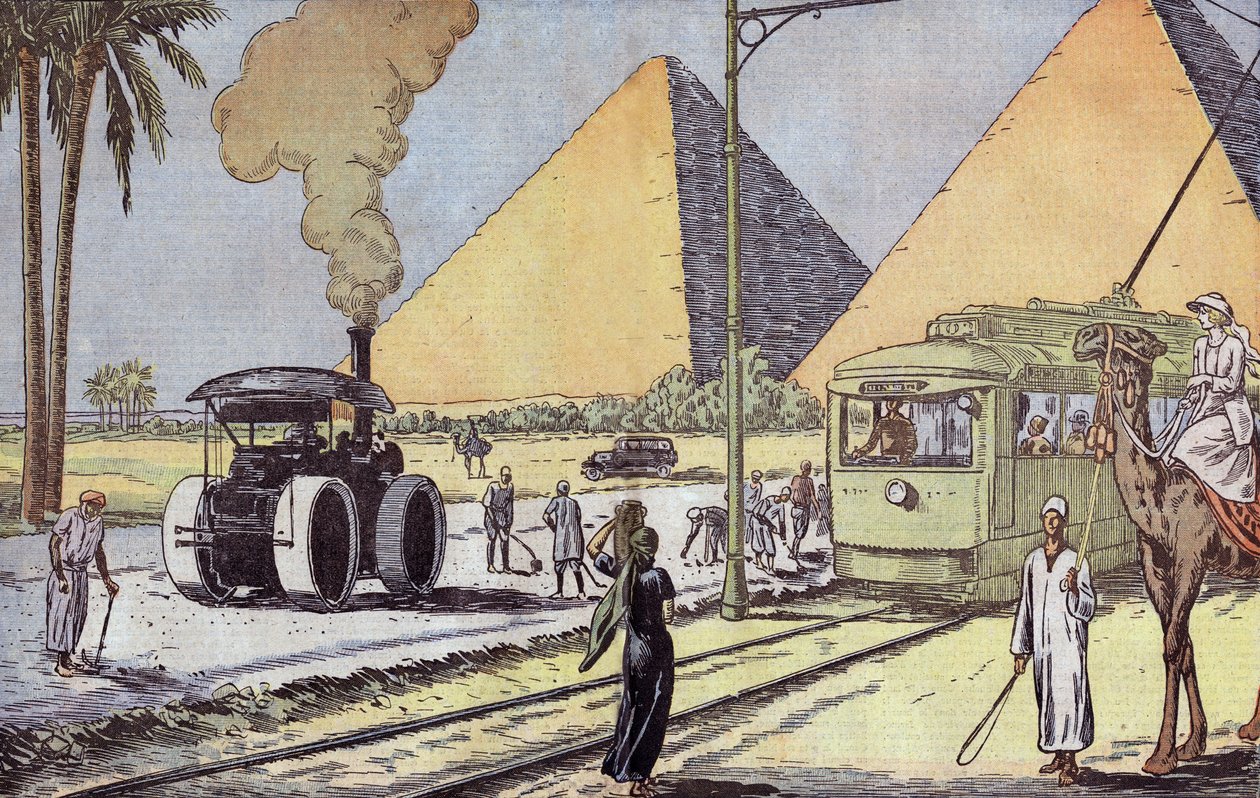Ansicht der Pyramiden von Gizeh in Ägypten, Illustration von Eugene Damblans aus der französischen Zeitung "Le Pelerin" 1. Januar von Eugene Damblans