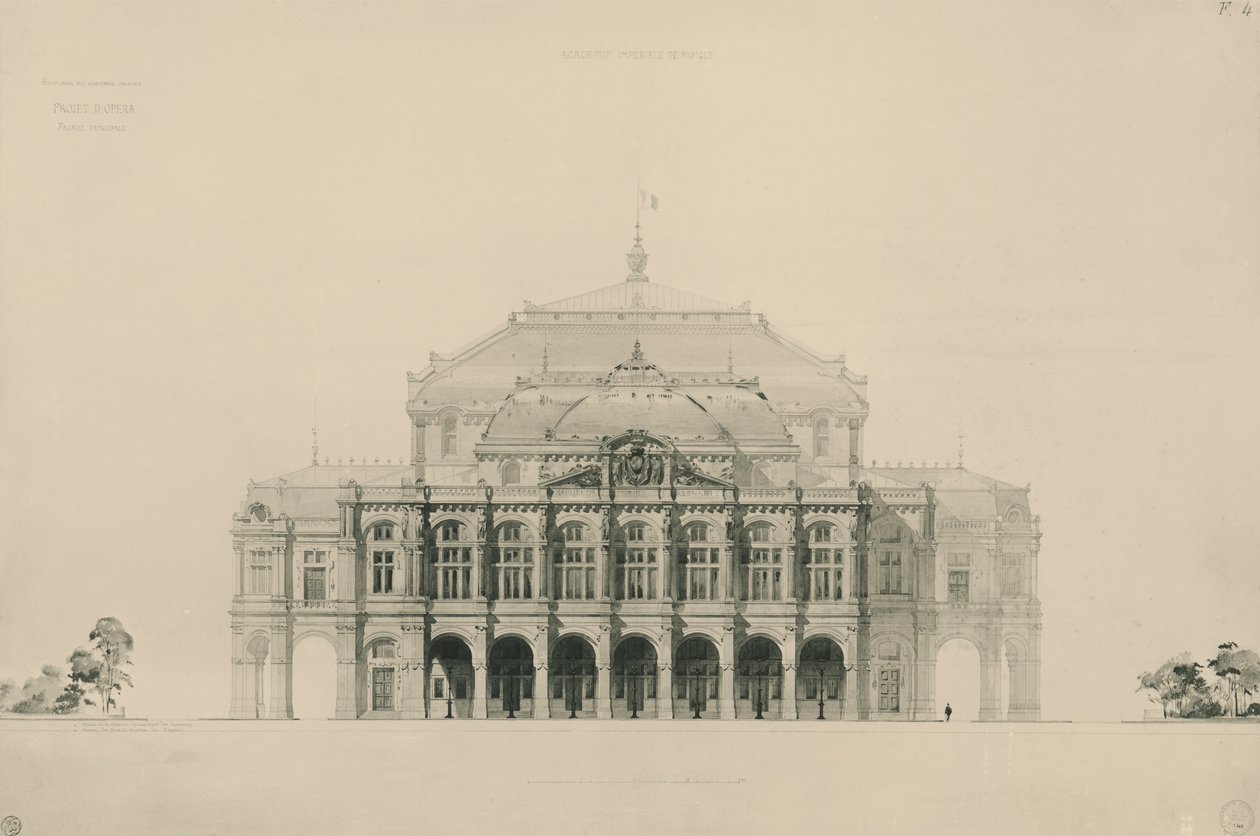 Frankreich, Paris, Entwürfe von Viollet le Duc für den Wettbewerb zum Bau des neuen Opernhauses von Paris von Eugene Emmanuel Viollet le Duc