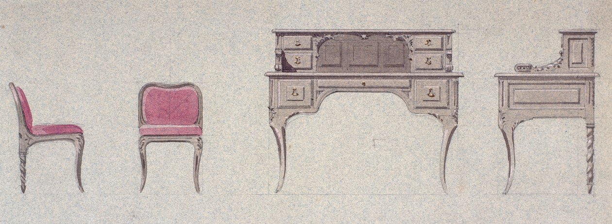 Stuhl mit niedriger Rückenlehne und Schreibtisch für den Goldenen Raum von Eugene Emmanuel Viollet le Duc