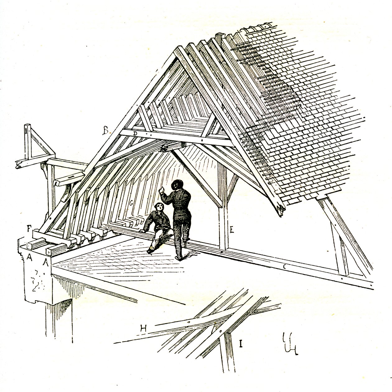 Viollet-Le-Duc zeigt zwei Figuren, die einen Rahmen studieren von Eugene Emmanuel Viollet le Duc