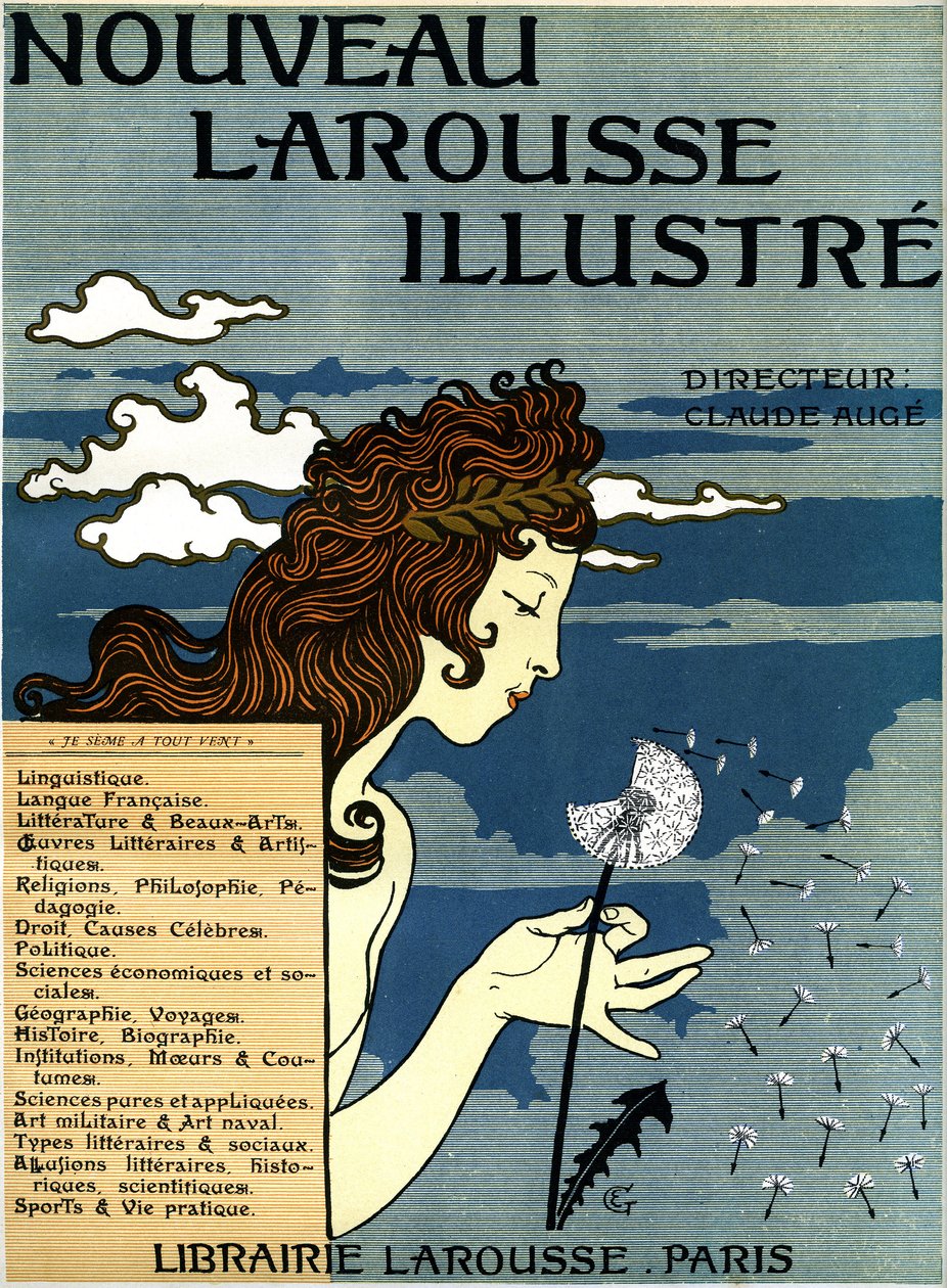 Erste Seite des Nouveau Larousse illustré (Wörterbuch in sieben Bänden, veröffentlicht zwischen 1897 und 1904) (Gravur) von Eugene Grasset
