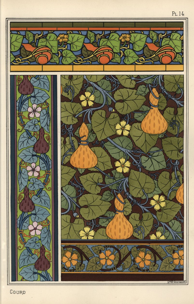 Kürbis in Tapeten-, Glas- und Stoffmustern von Eugene Grasset