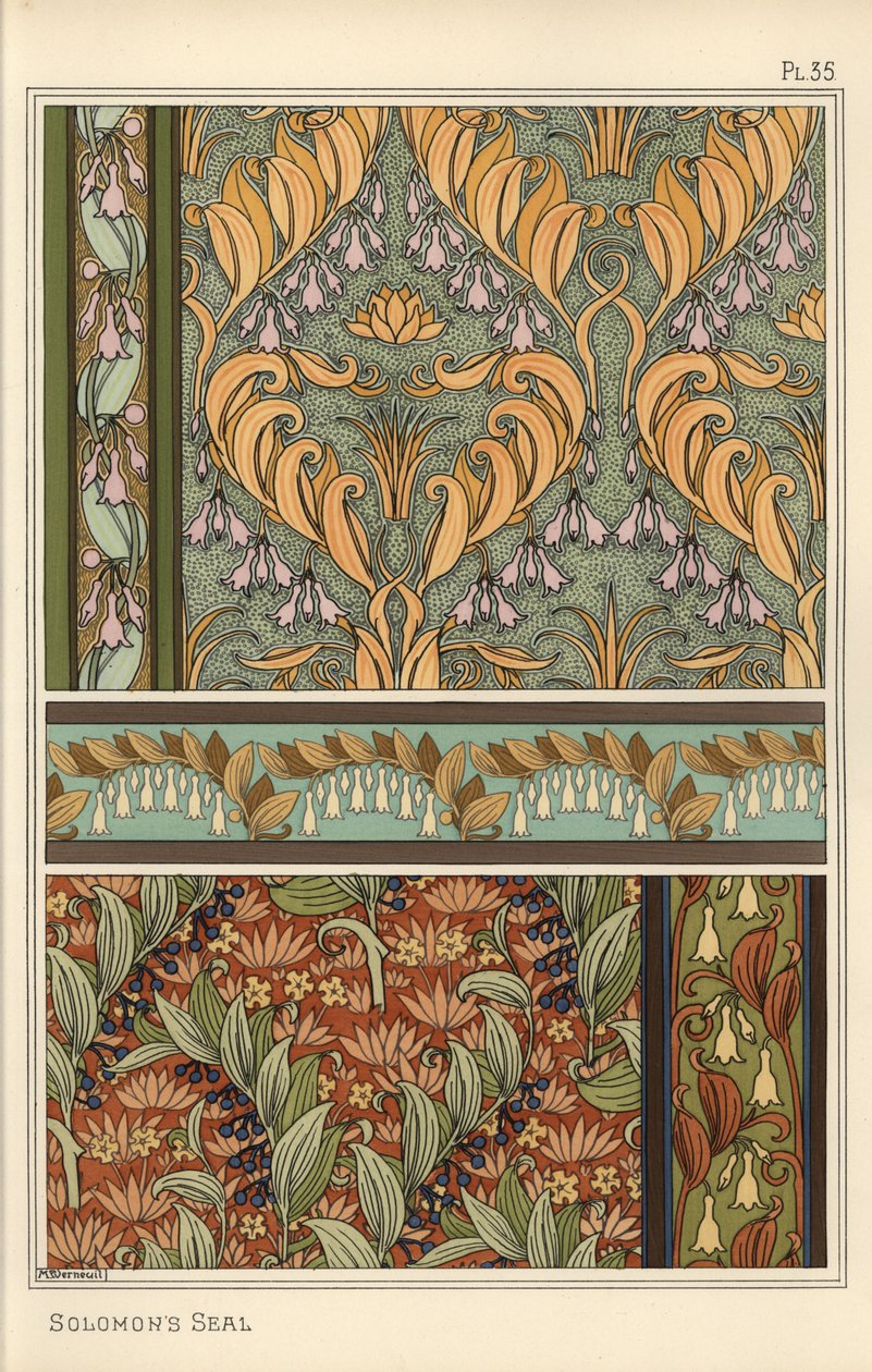 Salomonsiegel, Polygonatum multiflorum, als Designmotiv in Tapeten, Bordüren und Stoffen von Eugene Grasset