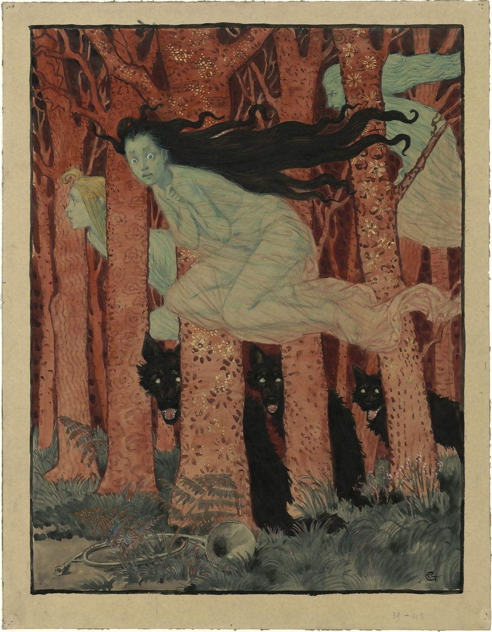 Trois femmes et trois loups (Drei Frauen und drei Wölfe), ca. 1892 von Eugene Grasset
