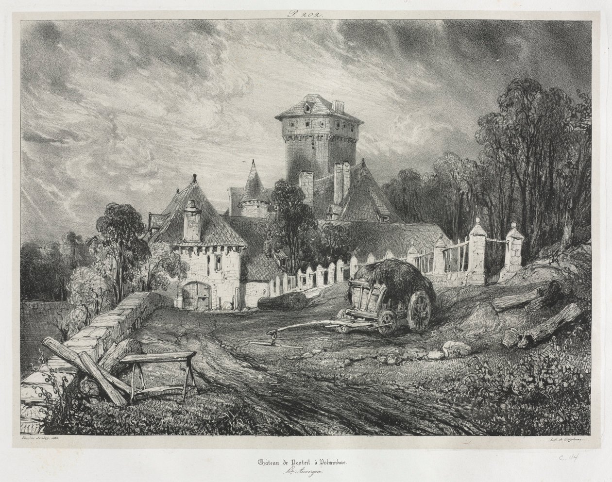 Malerische und romantische Reisen im alten Frankreich: Auvergne (Bd. II): Pesteil Schloss in Polminhac, Platte 202 von Eugene Isabey