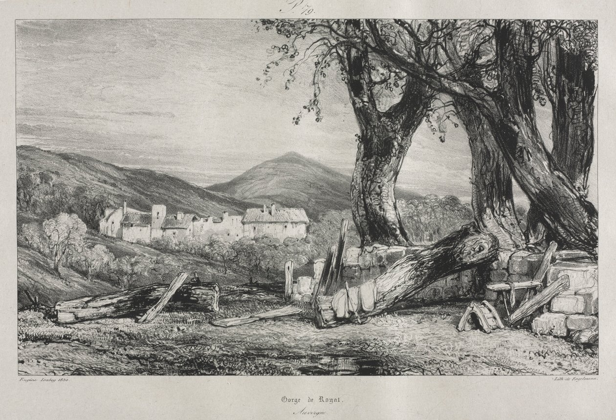 Malerische und romantische Reisen im alten Frankreich: Auvergne Bd. II, Schlucht von Royat, Tafel 79, 1830 von Eugene Isabey