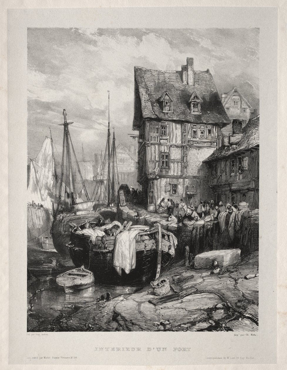 Sechs Marinesoldaten: Innenansicht eines Hafens von Eugene Isabey