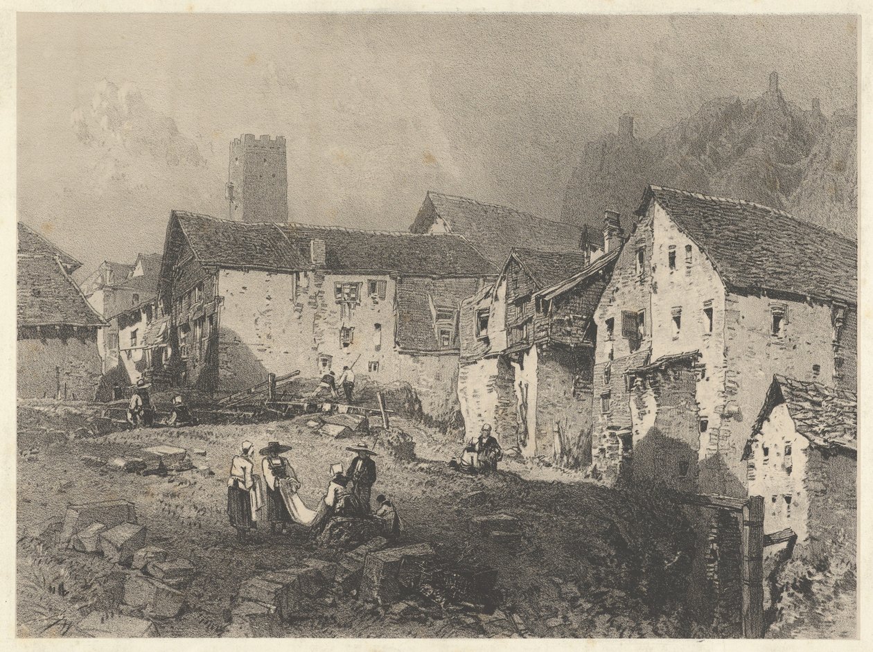 Blick auf ein Bergdorf von Eugene Isabey