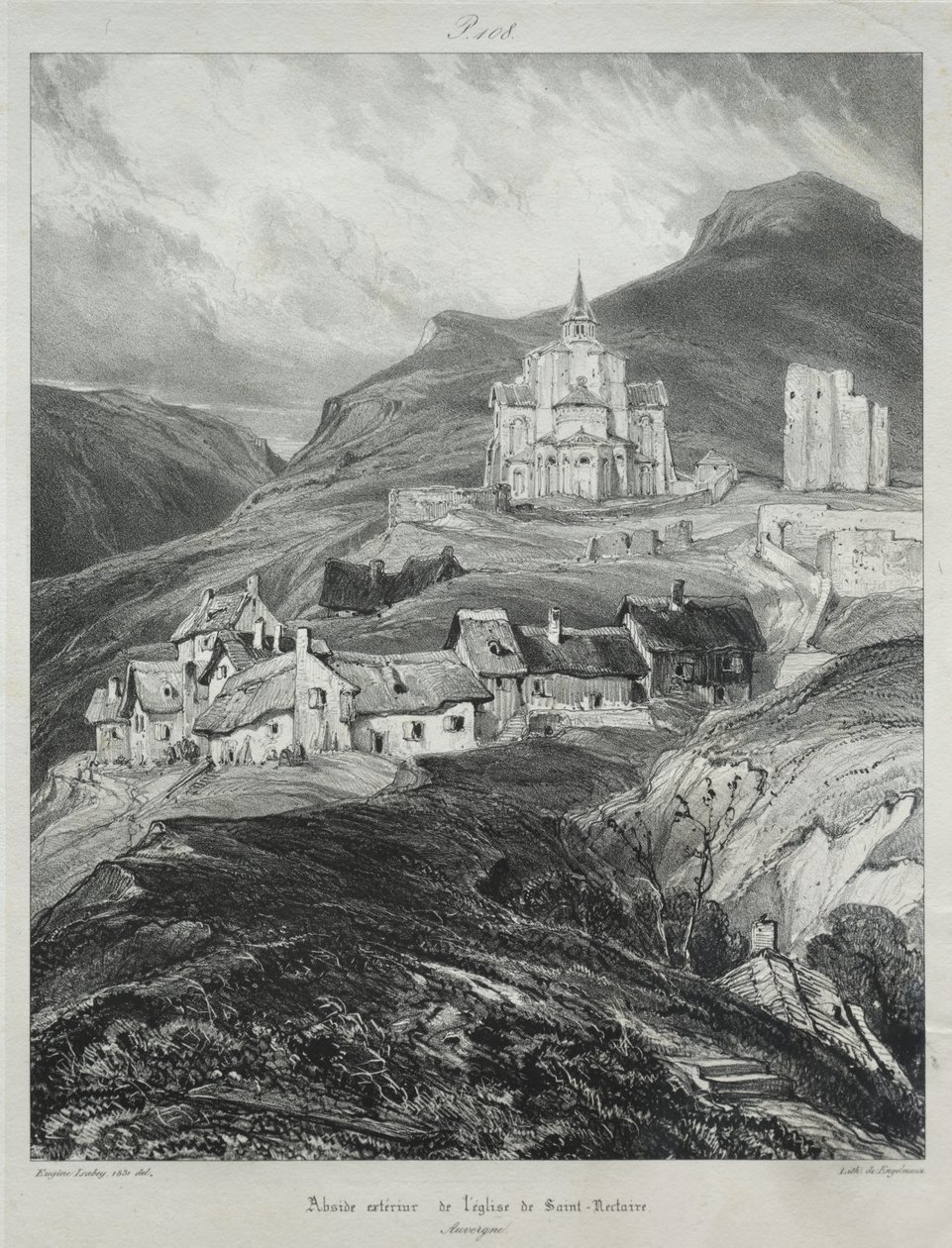 Malerische und romantische Reisen im alten Frankreich, Auvergne: Apsis der Kirche von Saint Nectaire von Eugene Isabey