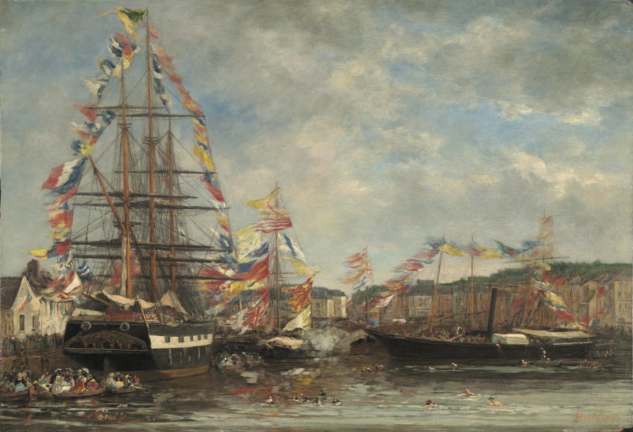 Fest im Hafen von Honfleur, 1858 von Eugene Louis Boudin