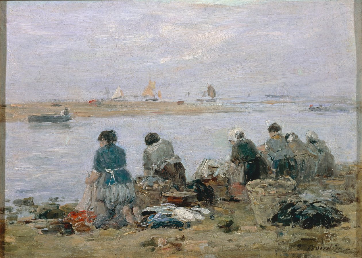Wäscherinnen am Ufer des Touques-Flusses bei Trouville von Eugene Louis Boudin