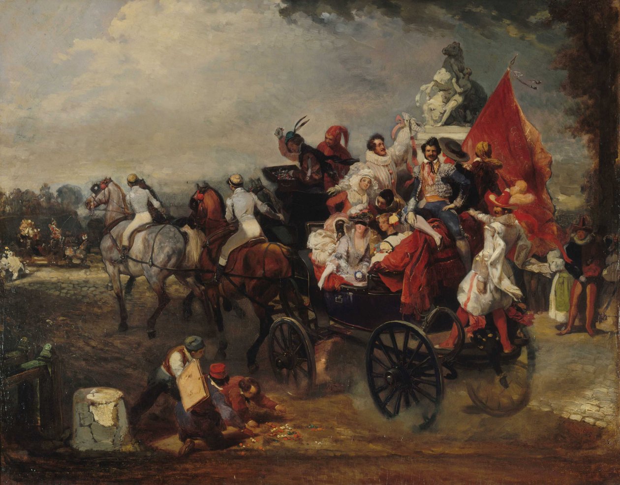 Karnevalsszene, Place de la Concorde, 1834 von Eugene Louis Lami