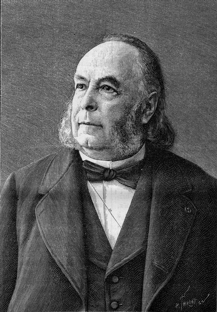 Porträt von Edmond Fremy (1814-1894), französischer Chemiker (nach einem Foto von Eug. Pirou). Gravur in „La Nature: revue des sciences et de leurs applications aux arts et à l