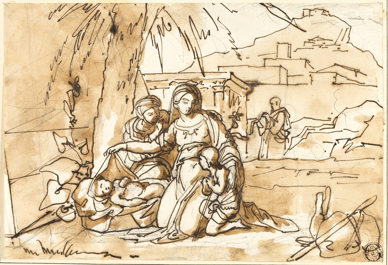 Madonna mit Kind, Heilige Anna und der kleine Heilige Johannes, mit Heiligem Josef im Hintergrund von Eugenio Agneni