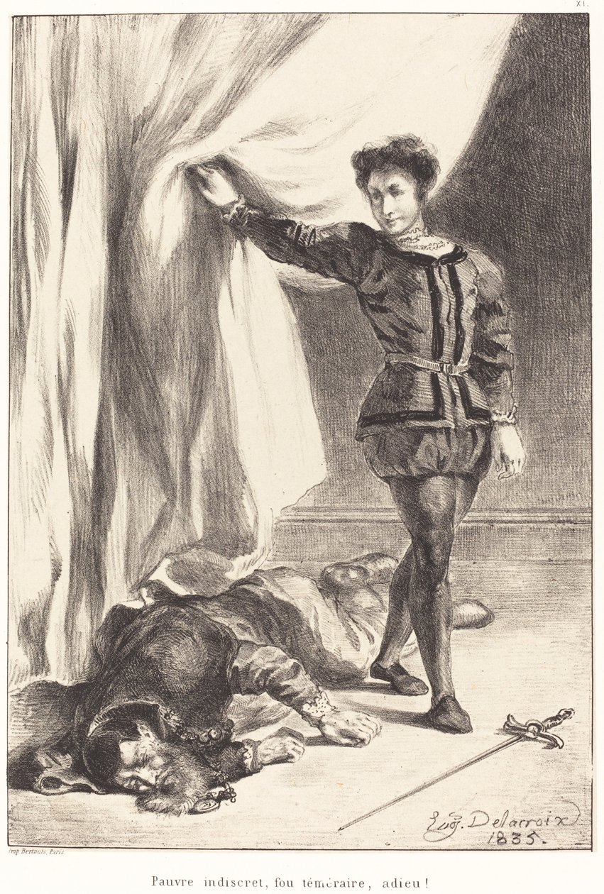 Hamlet und der Leichnam von Polonius (Akt III, Szene IV) von Eugène Delacroix
