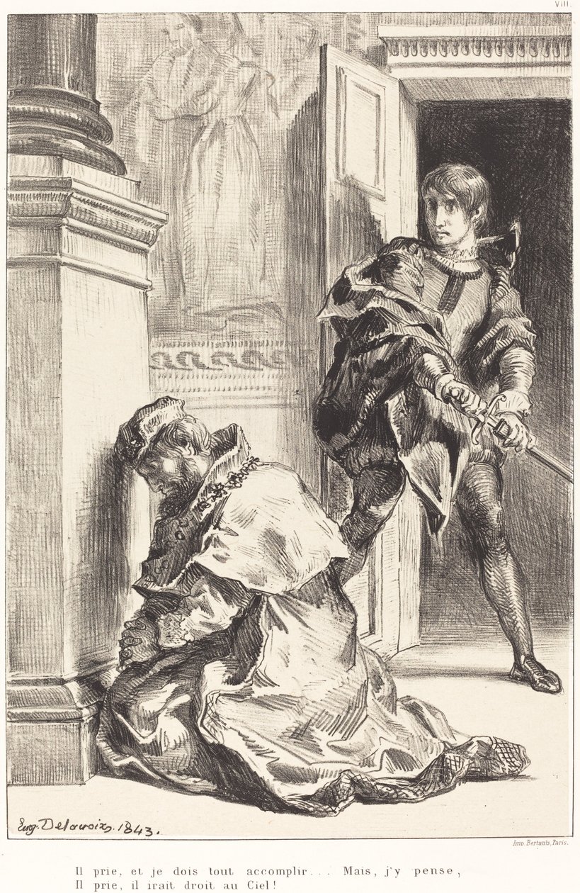 Hamlet wird versucht, den König zu töten (Akt III, Szene III) von Eugène Delacroix