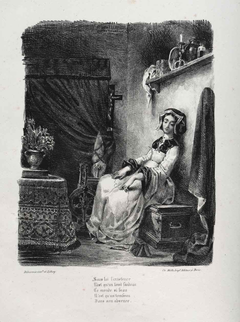 Illustrationen zu Faust: Marguerite mit dem Rad von Eugène Delacroix