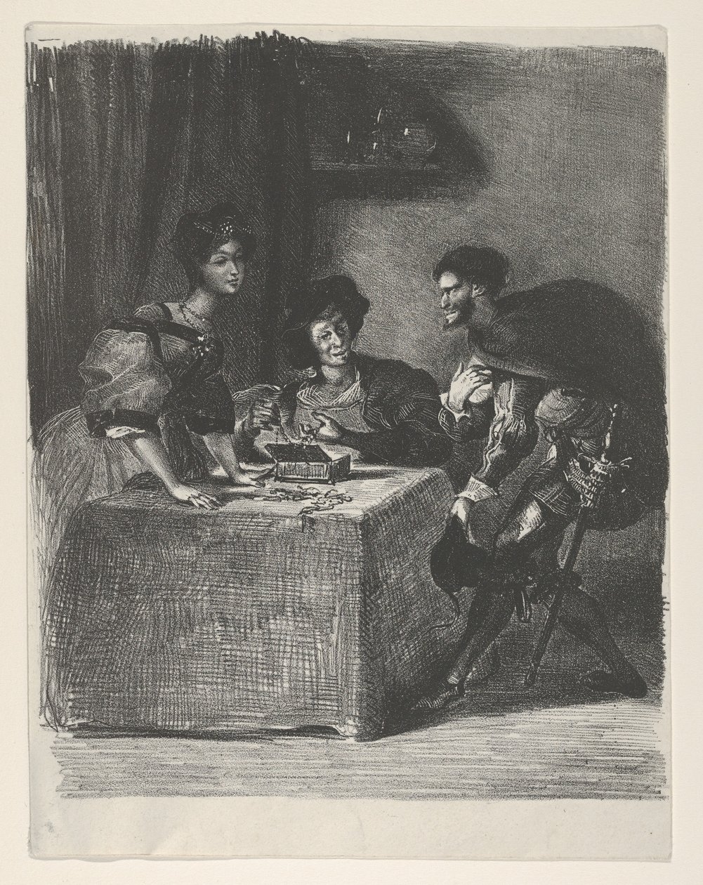 Mephistopheles stellt sich Martha vor Goethe, Faust von Eugène Delacroix