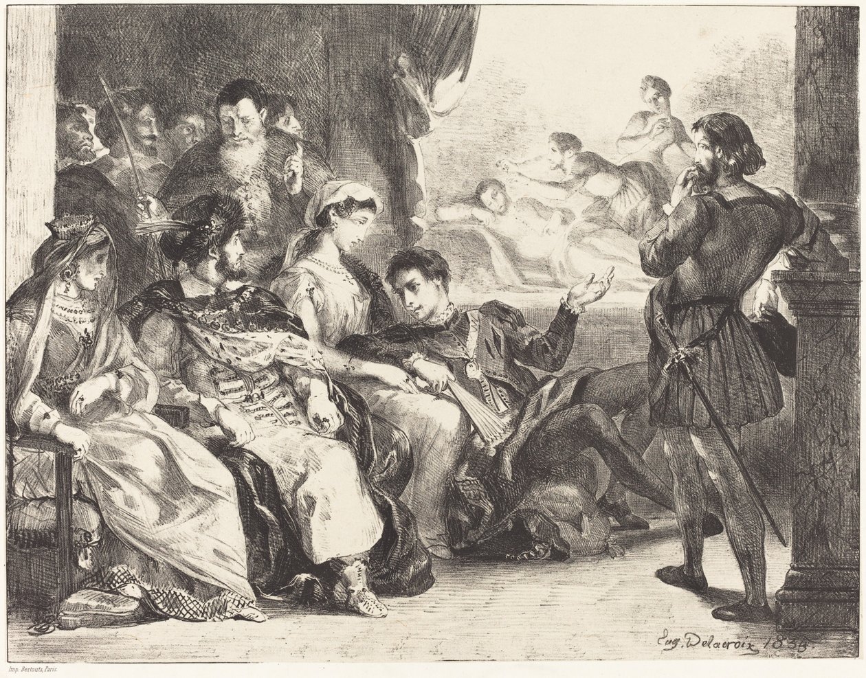 Spieler, die die Vergiftung von Hamlets Vater darstellen (Akt III, Szene II) von Eugène Delacroix