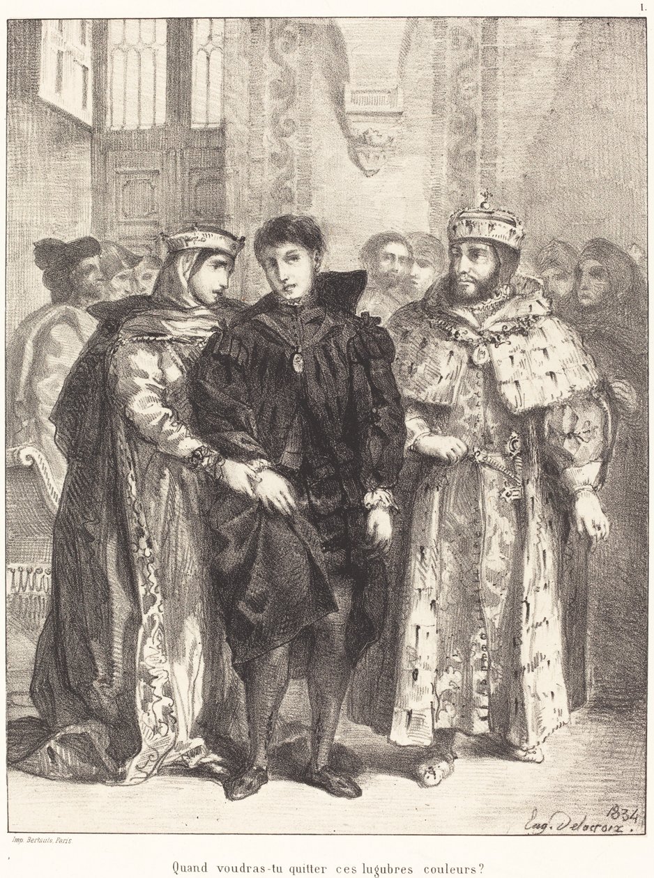 Die Königin versucht Hamlet zu trösten (Akt I, Szene II) von Eugène Delacroix