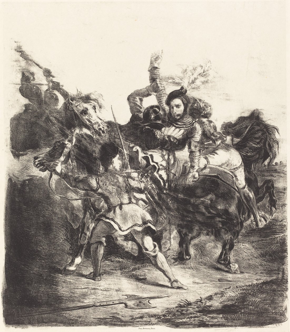 Weislingen wird von den Truppen von Goetz angegriffen (Weislingen attaqué par les gens de Goetz) von Eugène Delacroix