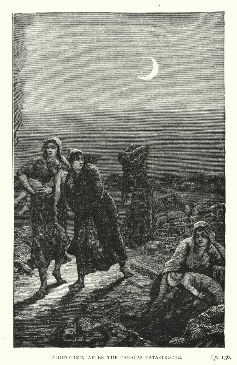 Nachtzeit nach der Katastrophe von Caracas (Gravur) von European School