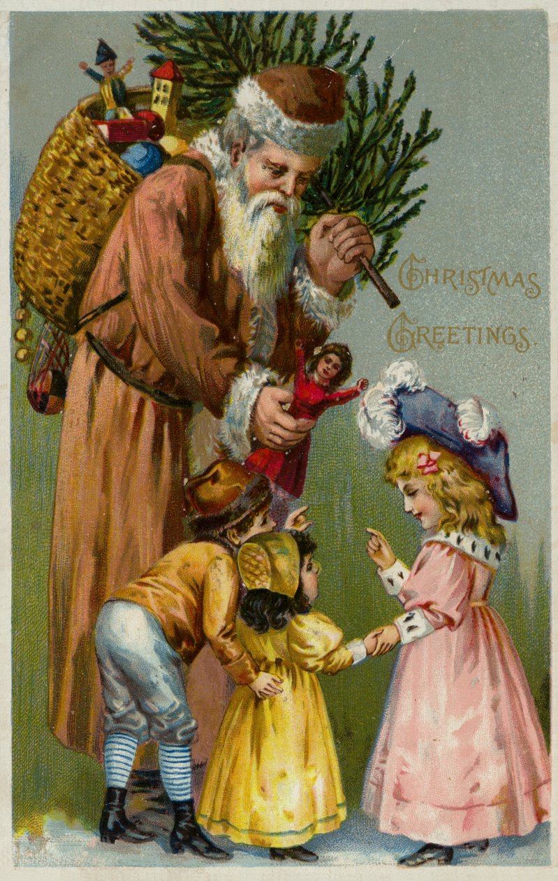 Weihnachtsmann verteilt Geschenke und einen Weihnachtsbaum an Kinder von European School