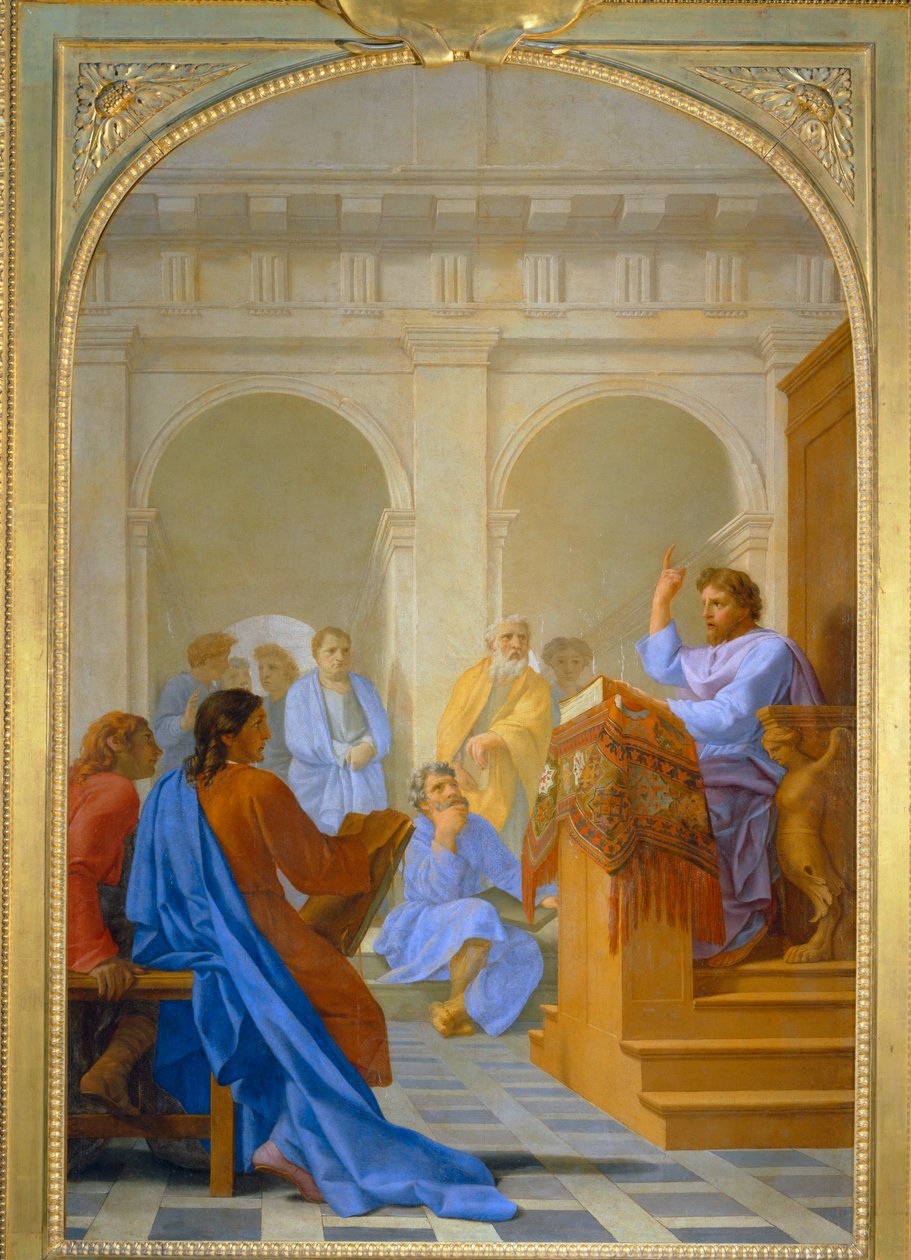 Der heilige Bruno lehrt Theologie in den Schulen von Reims von Eustache (studio of) Le Sueur