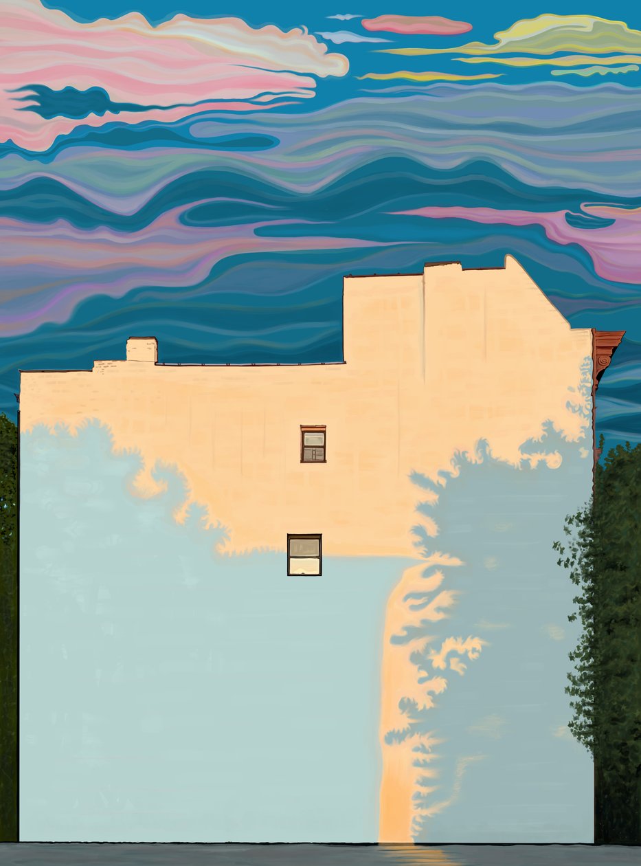 Haus und Schatten der Bäume von Evan Sklar