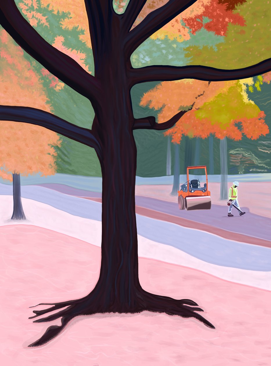 Mann mit Laubbläser von Evan Sklar