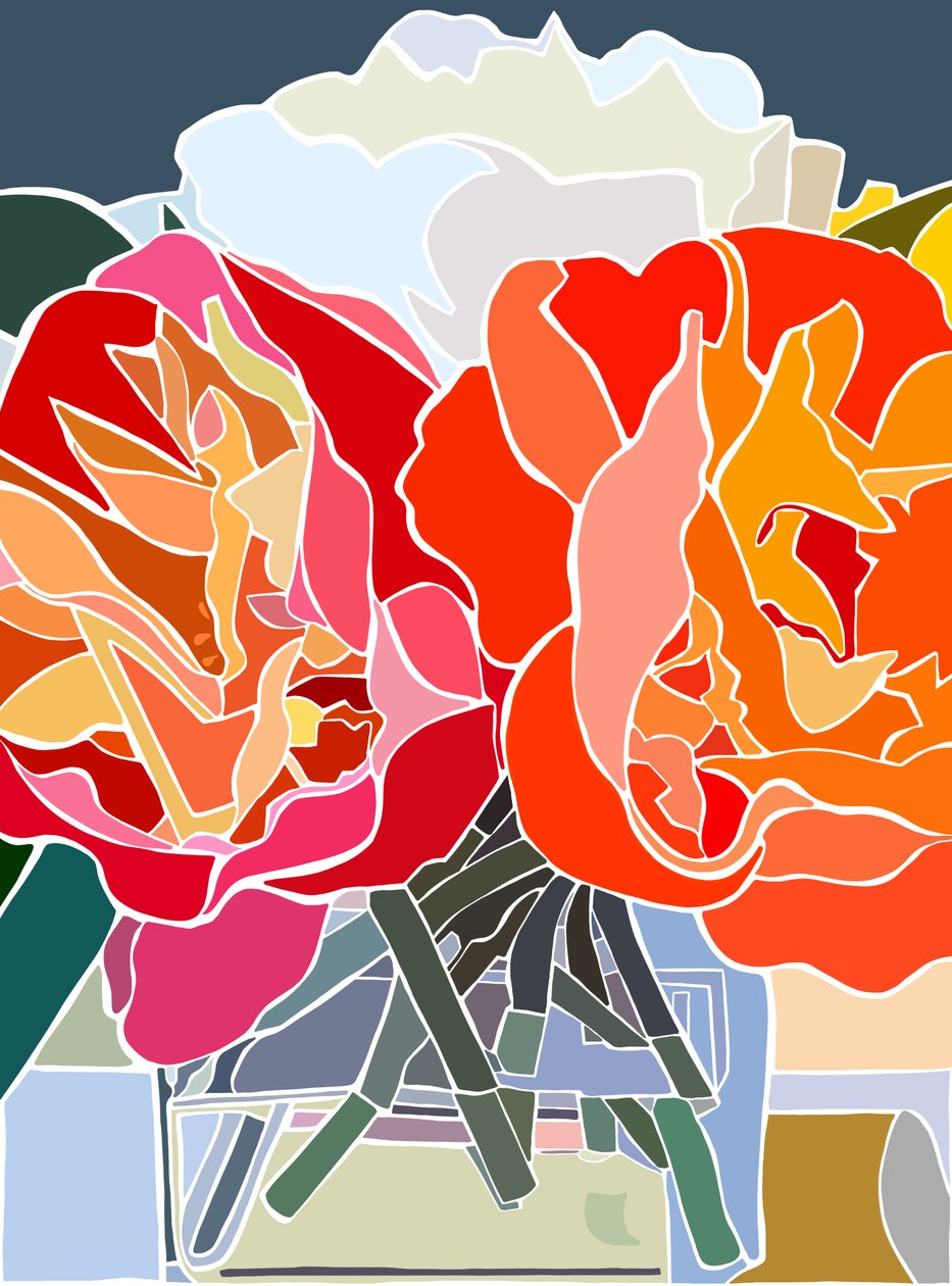 Drei Pfingstrosen, 2025 von Evan Sklar