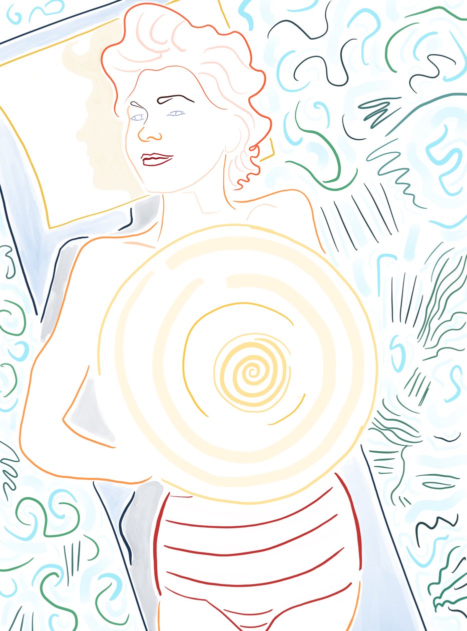 Frau auf Schwimmer, 2025 von Evan Sklar