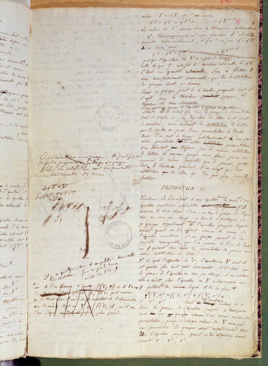 Ms 2108 f.4 Schriften über die Bedingungen zur Lösung einer Gleichung durch Radikale, 1832 von Evariste Galois