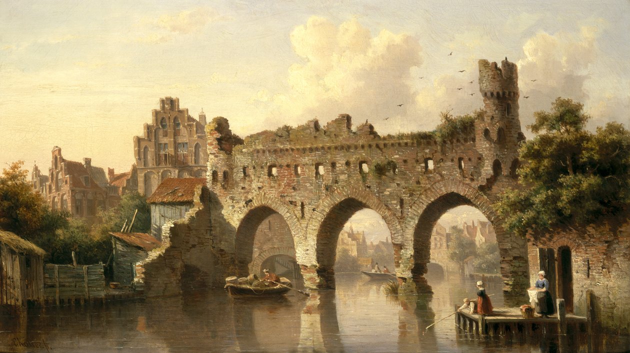 Ruinen über dem Fluss Birchel in Zutphen, Holland von Everhardus Koster
