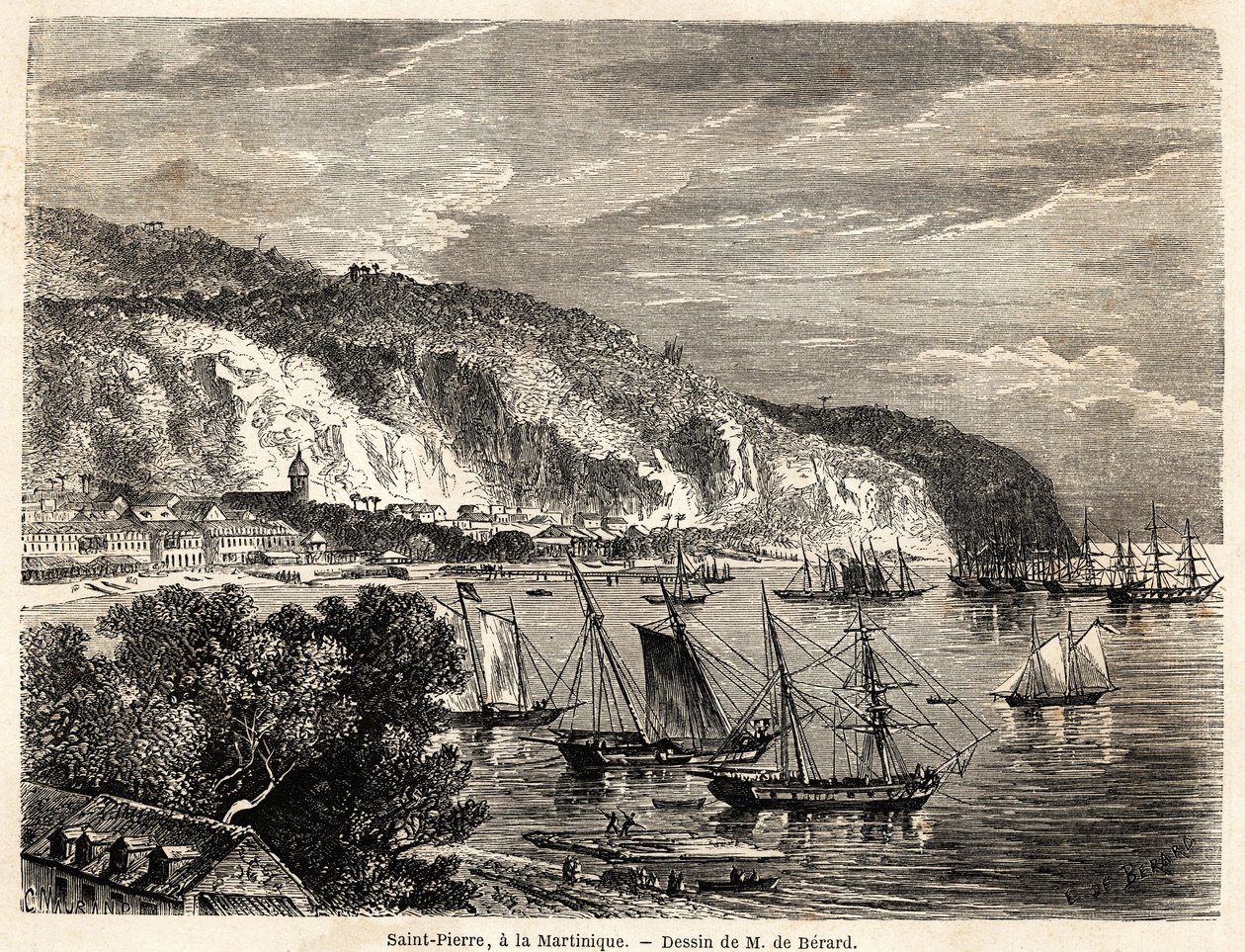 Ansicht von Saint Pierre, in Martinique, Zeichnung von Auguste de Berard (1824-1881), zur Illustration der Reisen in die Westindischen Inseln, in den Jahren 1858-1859, von Anthony Trollope (1815-1882). Gravur in „Le tour du monde, nouveau journal des voyag von Evremond de (after) Berard
