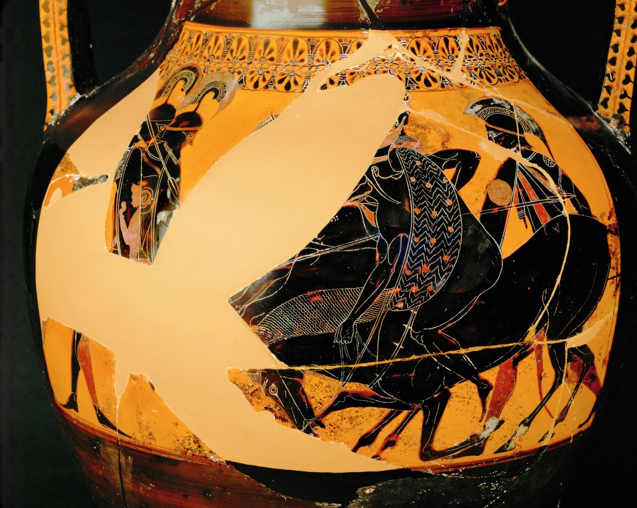 Kampfszene. Schwarzfigurige Amphore von Exekias Exekias