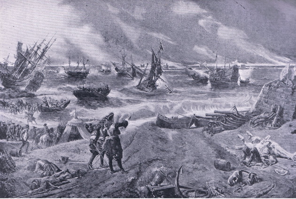 Jakob II. in der Schlacht von La Hogue, 23. Mai 1692, Illustration aus Britische Schlachten zu Land und zu Wasser, 1915 von Eyre Crowe
