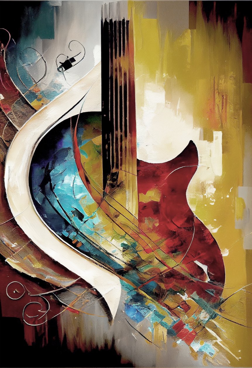 Abstrakte Musik-Ölmalerei: Gitarre von F. Abderrahim
