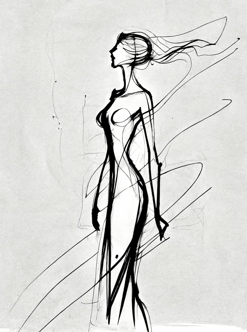 Mädchensilhouette, Linienzeichnung, minimalistische Wandkunst von F. Abderrahim