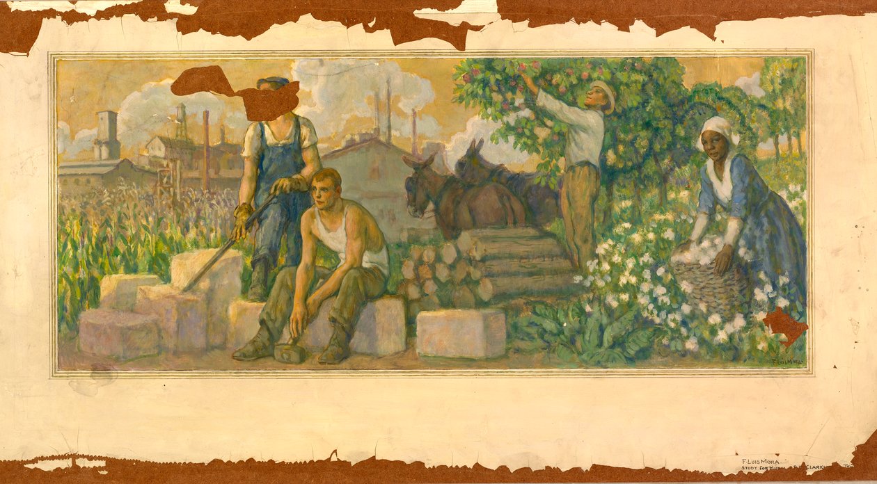 Studie zum Wandgemälde Überfluss von heute, Clarksville, Tennessee Post Office, ca. 1937-1938 von F. Luis Mora
