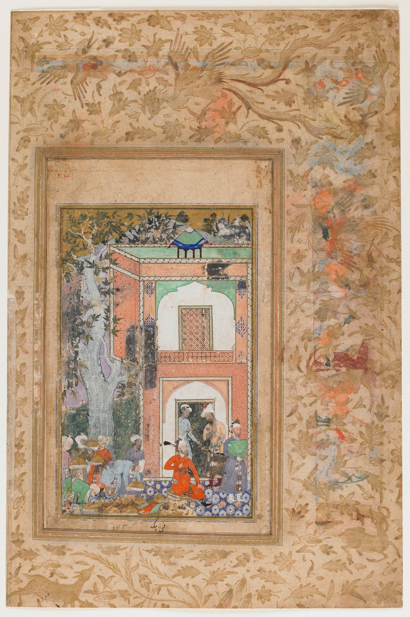 Babur unterhält sich im Palast von Sultan Ibrahim Lodi aus einem Baburnama von Farrukh Beg