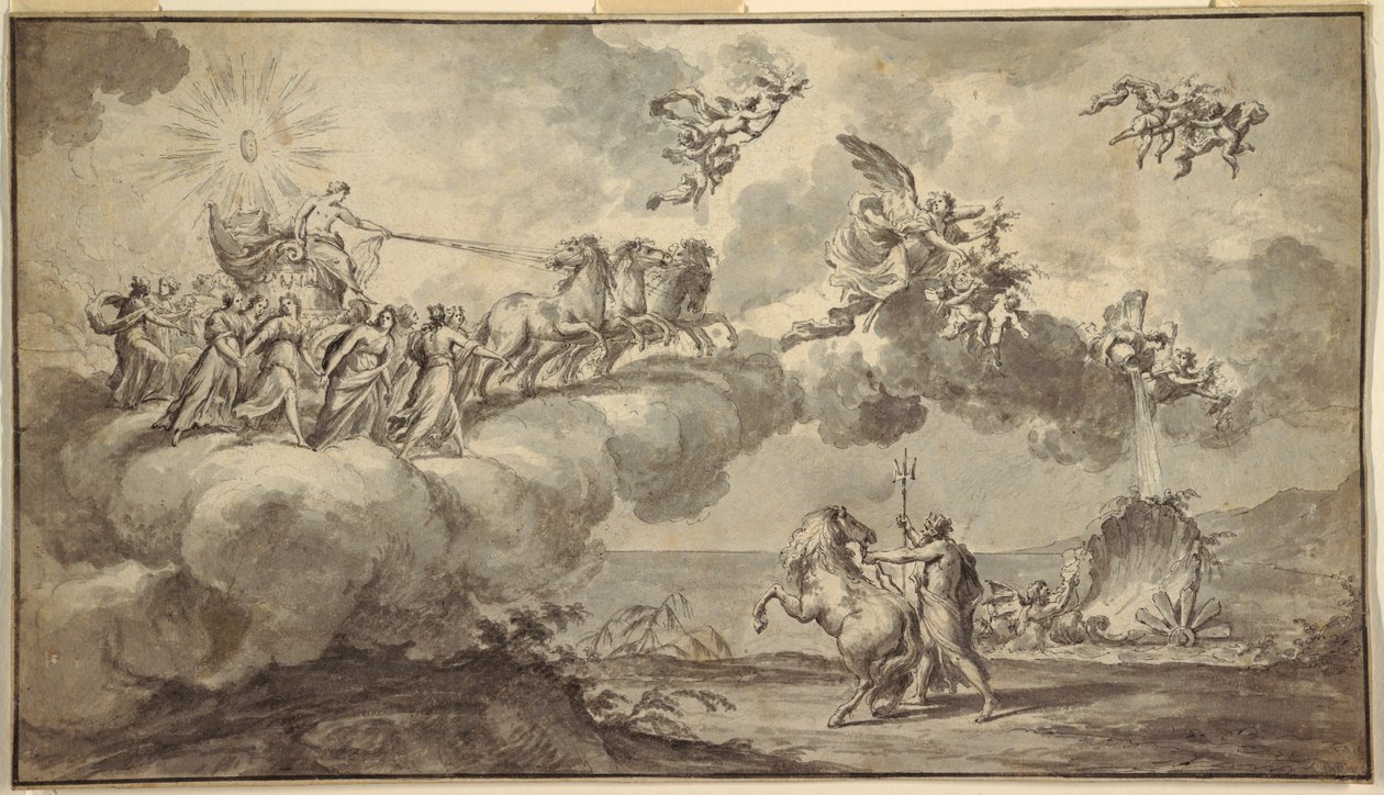 Wandteppich-Design: Apollo in seinem von Aurora geführten Wagen von Fedele Fischetti