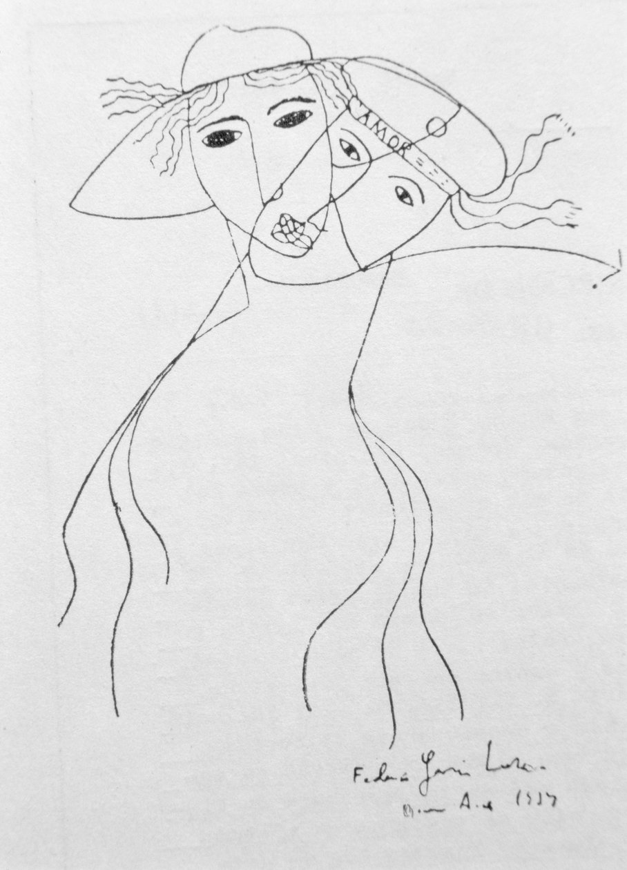 Zeichnung zur Illustration eines seiner eigenen Gedichte, gemacht in Buenos Aires von Federico Garcia Lorca