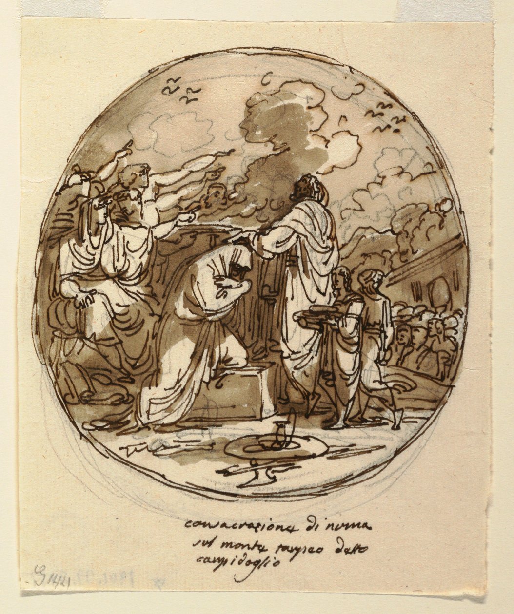 Zeichnung, Deckendesign für die Weihe des Numa, Sala di Numa Pompilius, Palazzo Milzetti, Faenza, 1802–1805 von Felice Giani