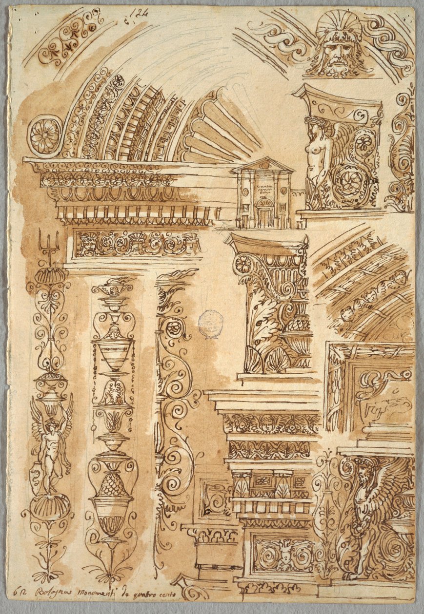 Fassade von Santa Cecilia in Bologna; Architektonische Studien von Felice Giani